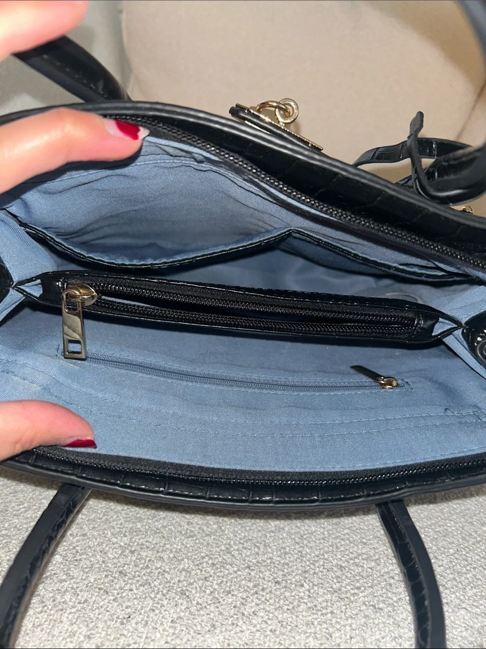 Classic Black Croc-Embossed Satchel Bag